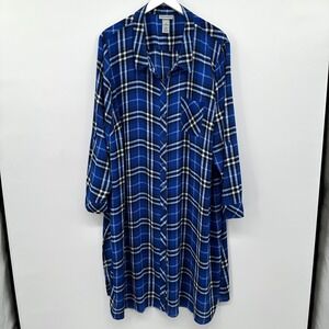 Catherines Duster Tunic Top Shirt Dress Size 3X Button Up Plaid Sheer Slouchy‎